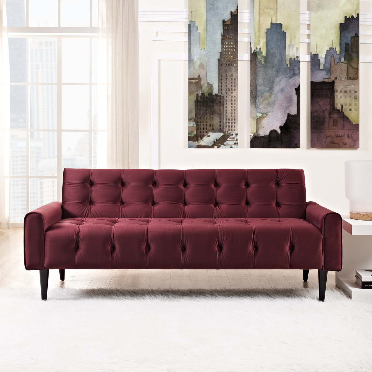 Delve Performance Velvet Sofa, Maroon