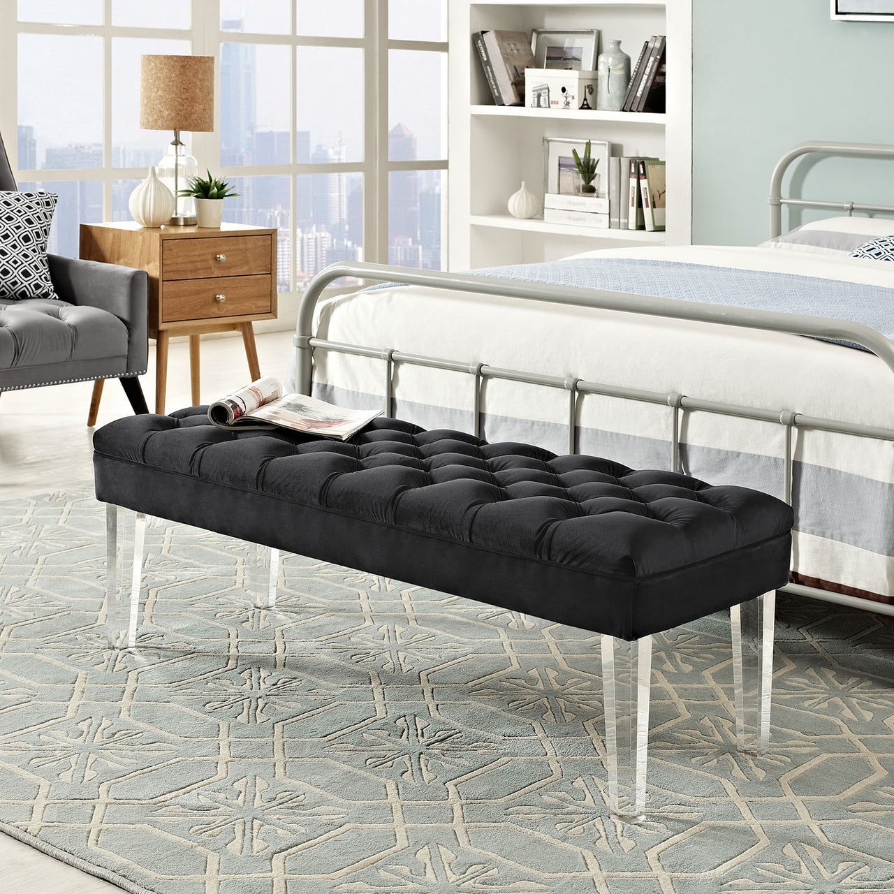 Levisia Upholstered Velvet Bench, Black