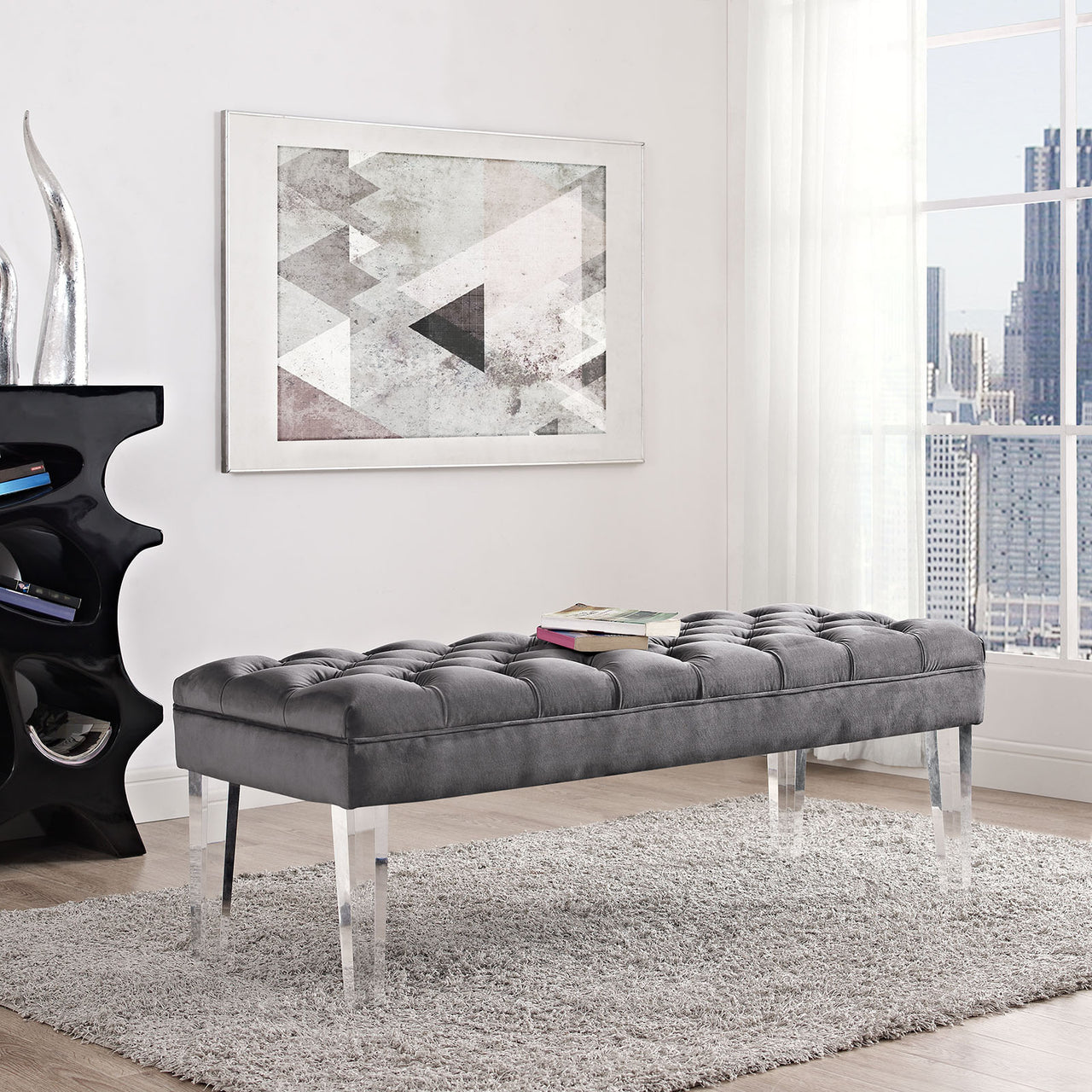 Valet Performance Velvet Bench, Gray