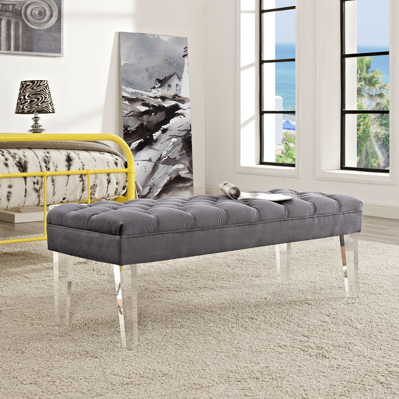 Valet Performance Velvet Bench, Gray