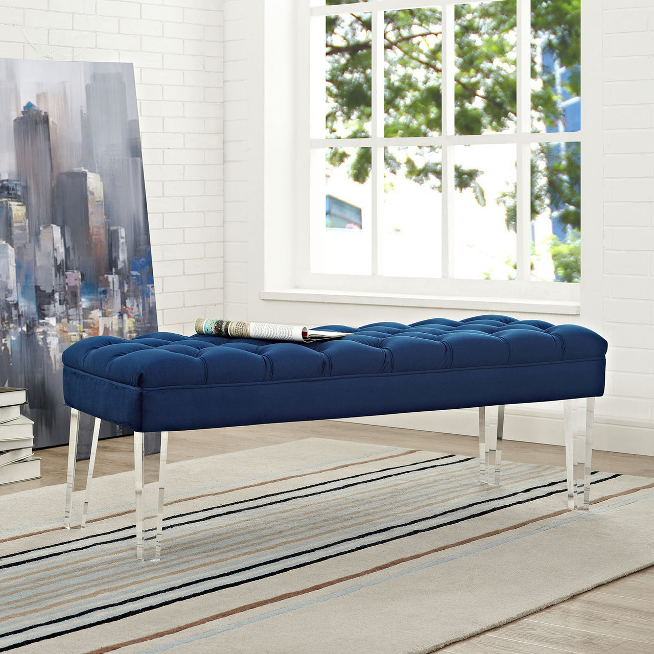 Valet Performance Velvet Bench, Navy