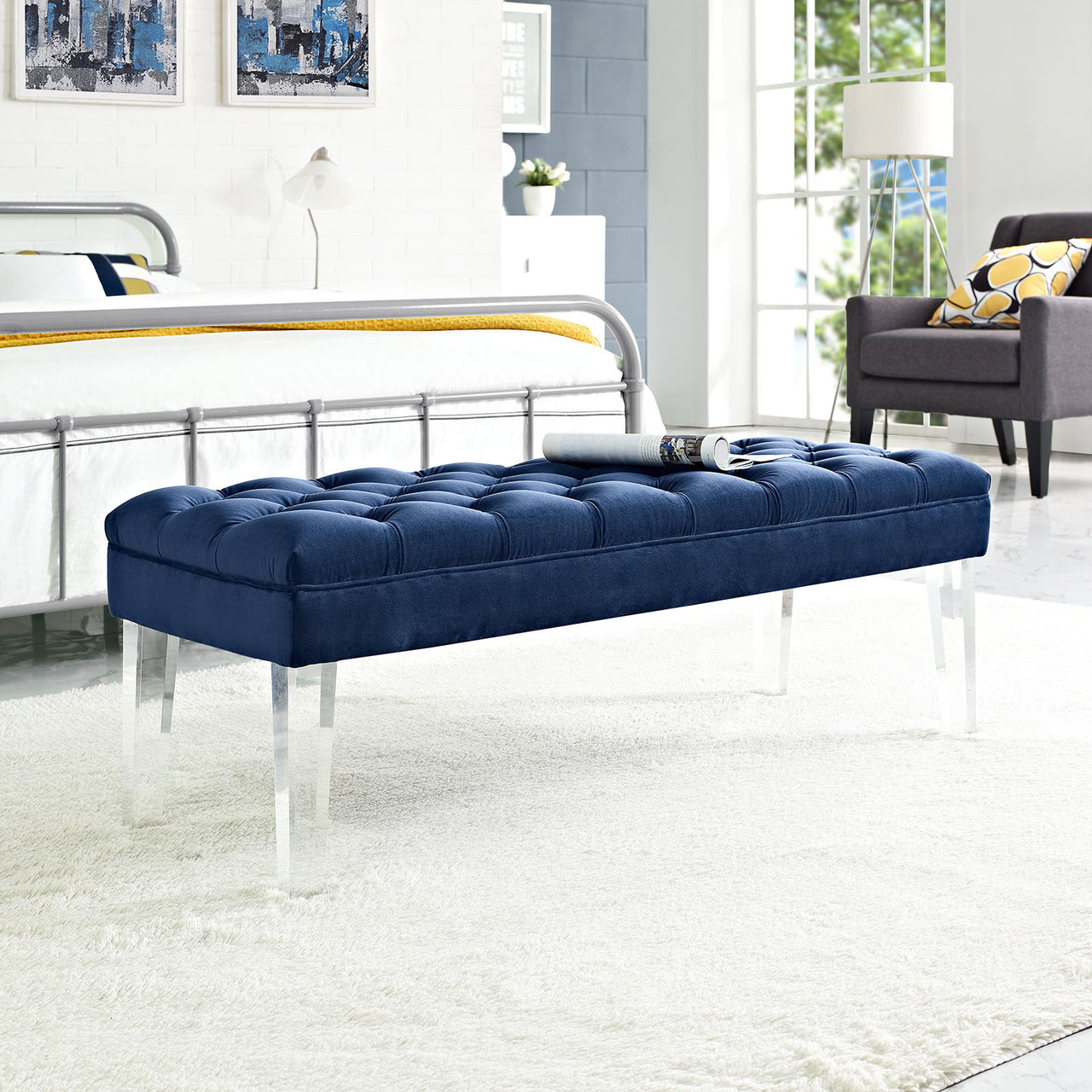 Valet Performance Velvet Bench, Navy