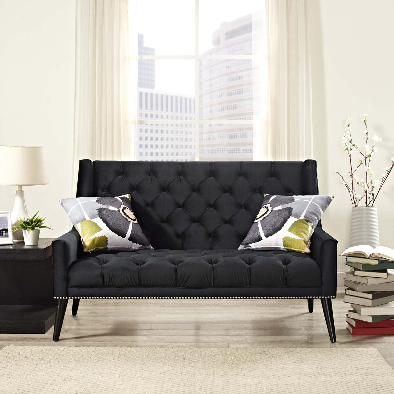 Explore Velvet Loveseat, Black