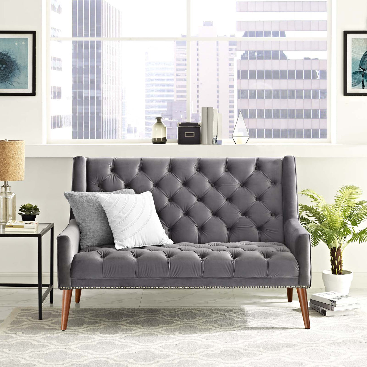 Peruse Performance Velvet Loveseat, Gray