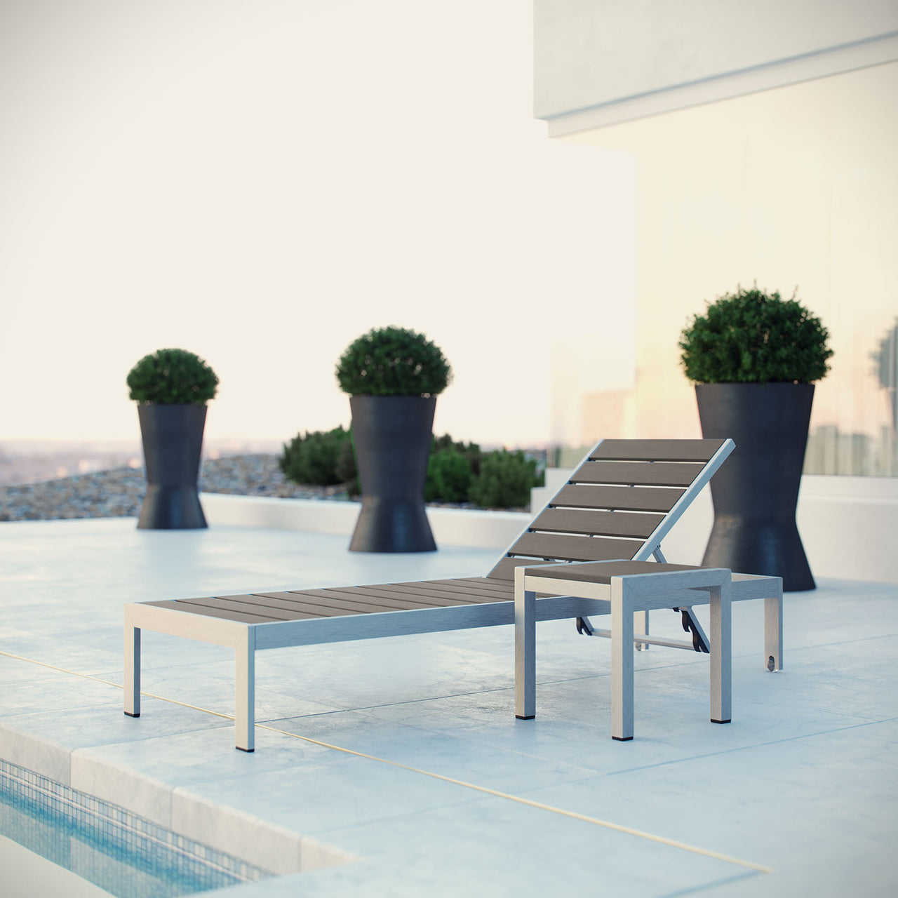 Shore 2 Piece Outdoor Patio Aluminum Set, Silver & Gray