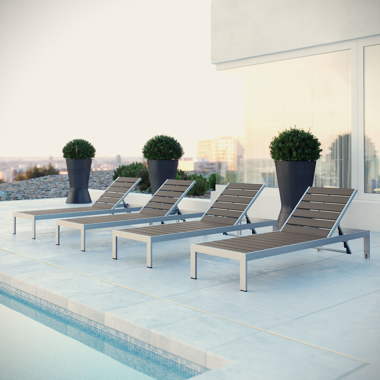 Shorea Alfresco Chaise Set of 4, Silver & Gray