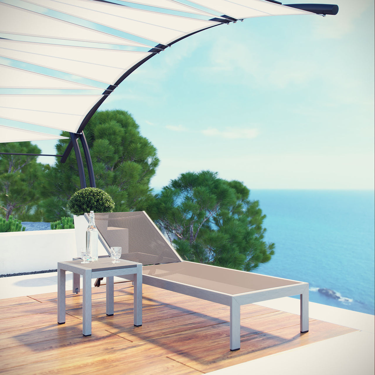 Shore 2 Piece Outdoor Patio Aluminum Set, Silver & Gray