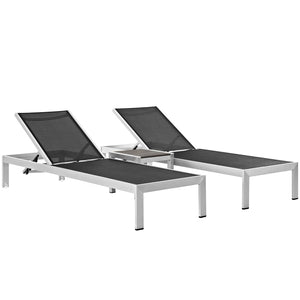 Shore 3 Piece Outdoor Patio Aluminum Set, Silver & Black