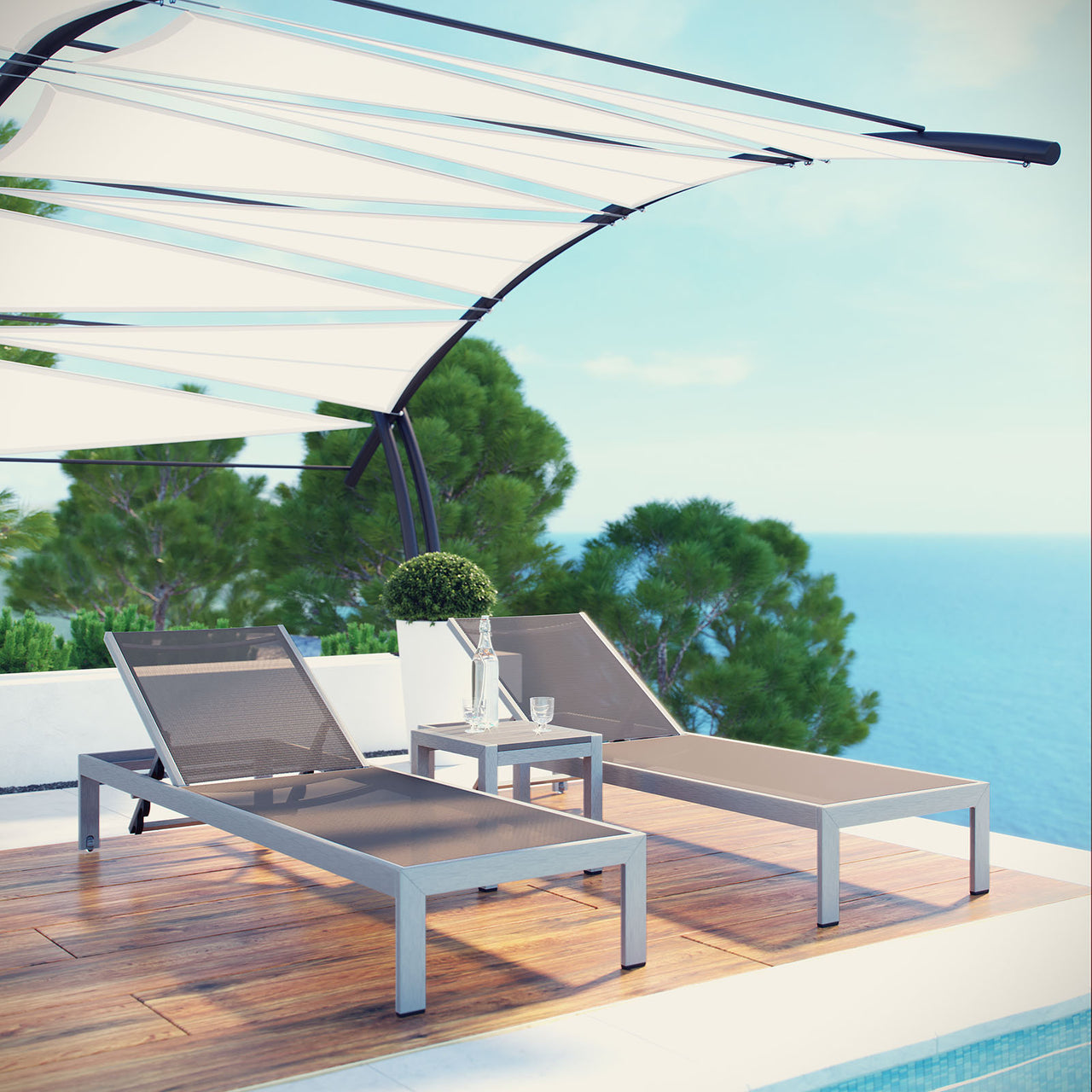 Shorea 3-Piece Alfresco Set, Silver & Gray