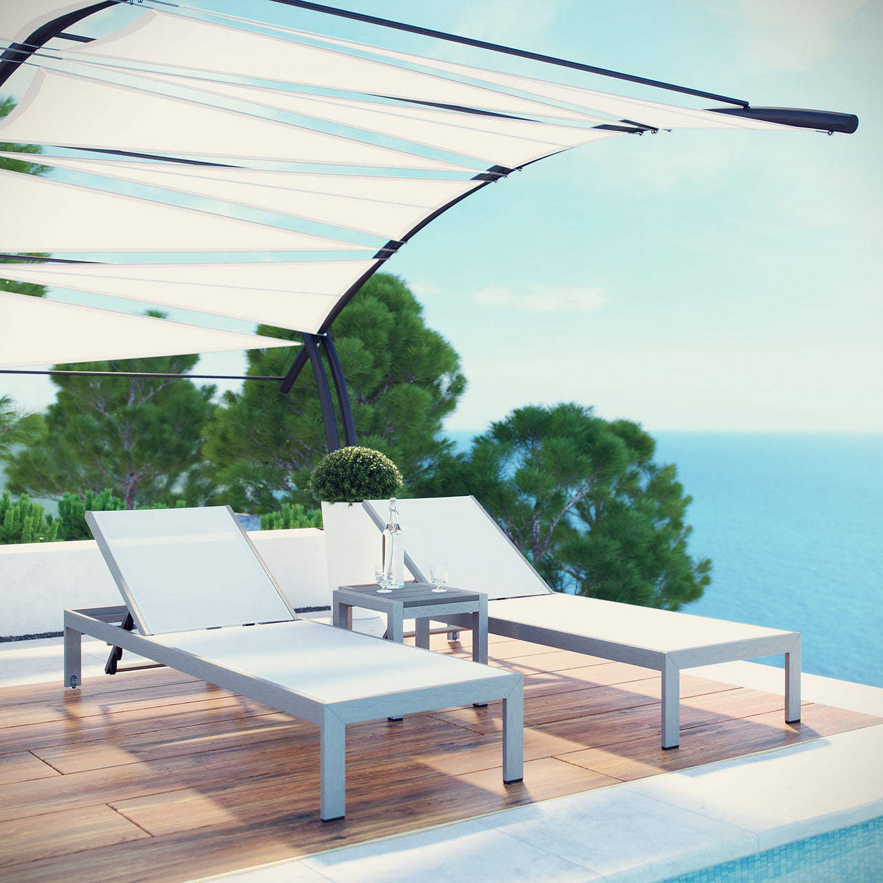 Shorea 3-Piece Alfresco Set, Silver & White