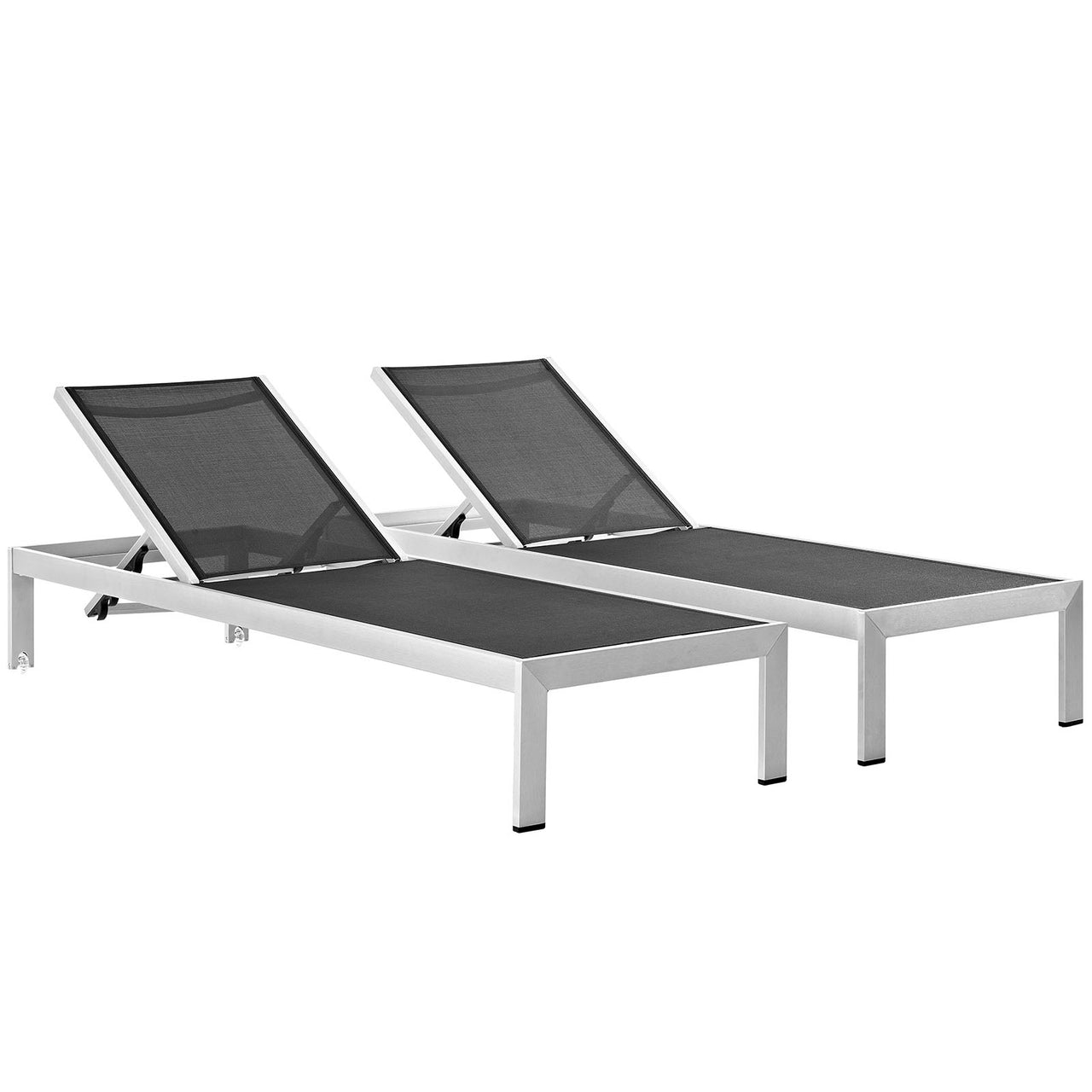 Shore Outdoor Patio Aluminum Chaise Set of 2, Silver & Black