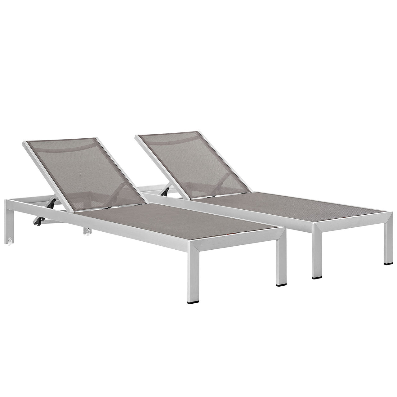 Shore Outdoor Patio Aluminum Chaise Set of 2, Silver & Gray