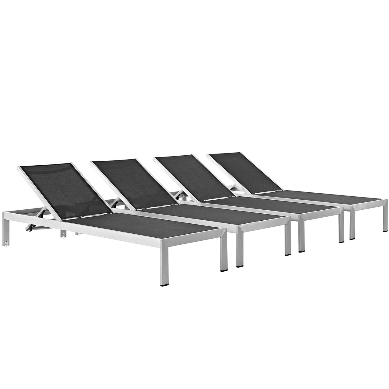 Shore Outdoor Patio Aluminum Chaise Set of 4, Silver & Black