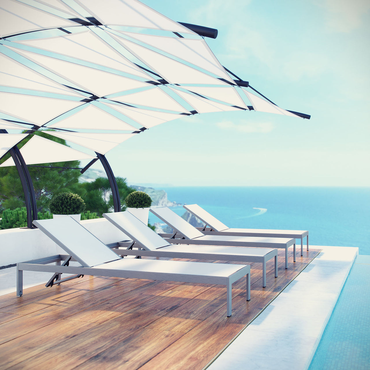 Shorea Alfresco Chaise Set of 4, Silver & White