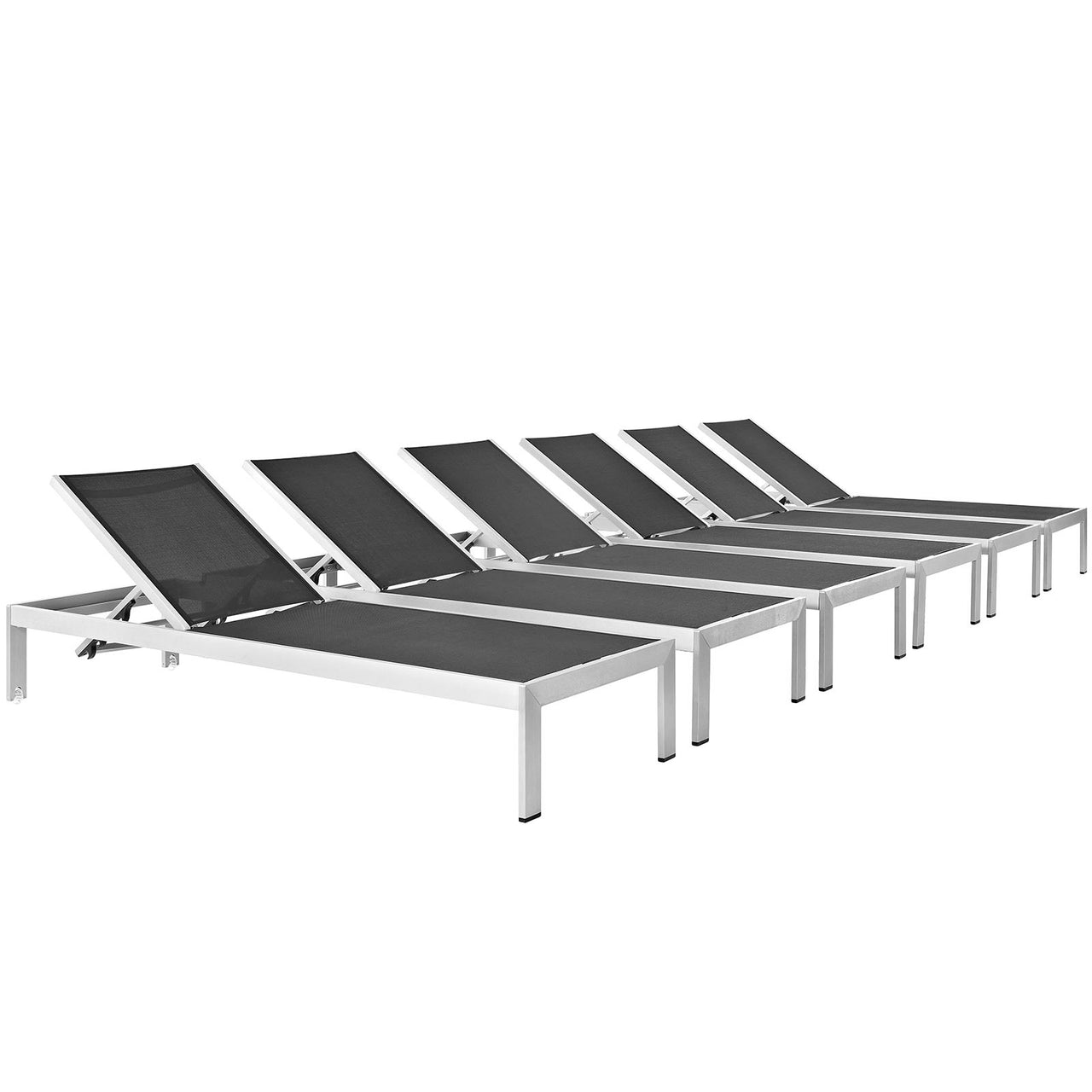 Shorea Alfresco Chaise Set of 6, Silver & Black