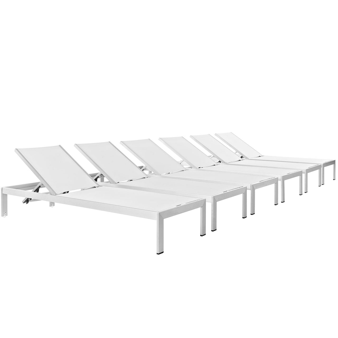 Shorea Alfresco Chaise Set of 6, Silver & White