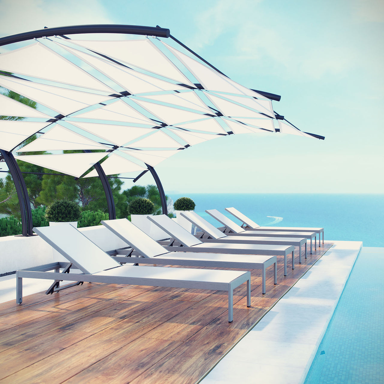 Shorea Alfresco Chaise Set of 6, Silver & White