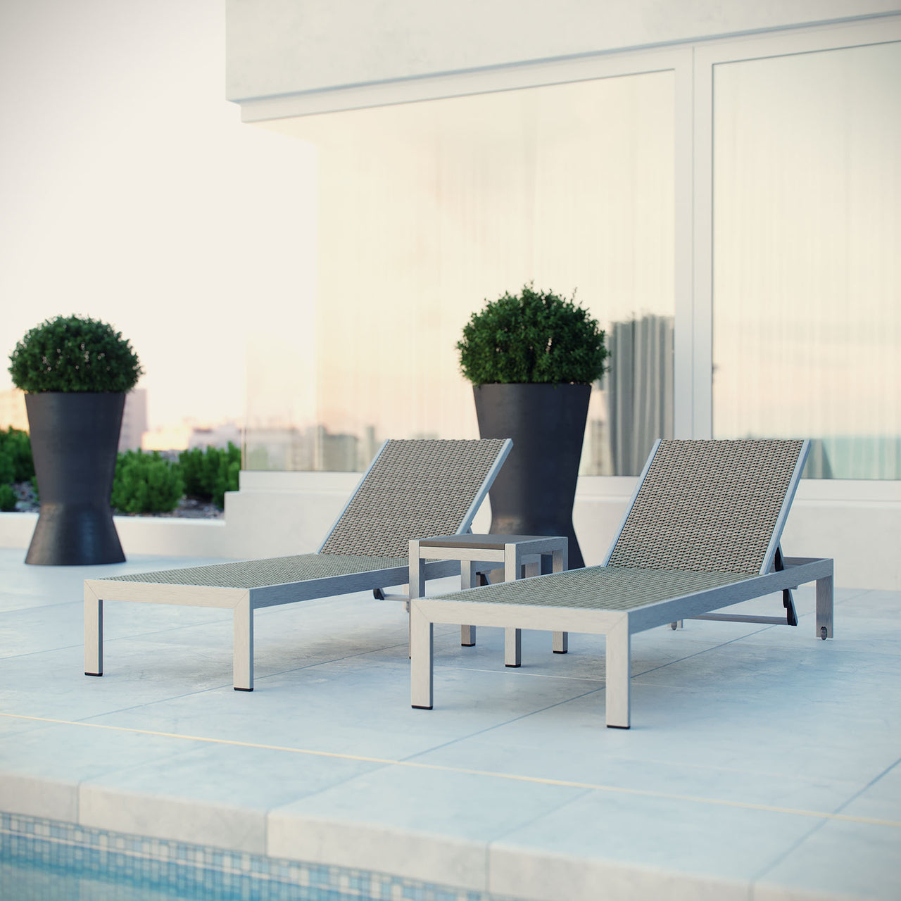 Shore 3 Piece Outdoor Patio Aluminum Set, Silver & Gray