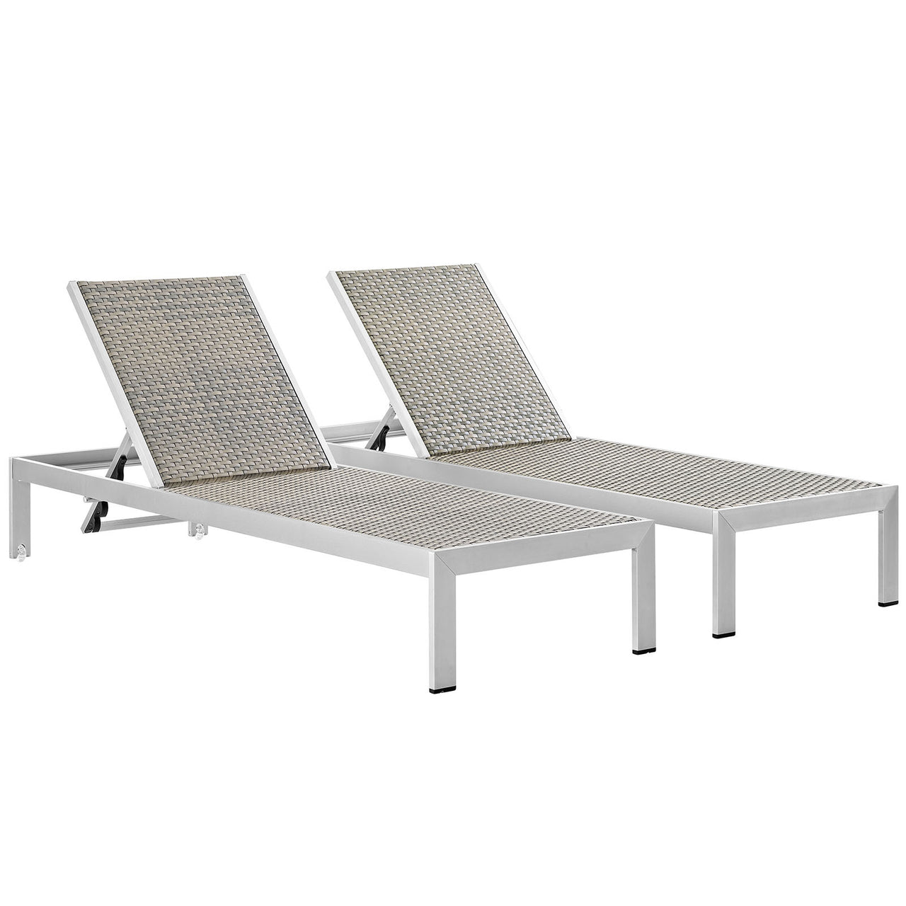Shore Outdoor Patio Aluminum Chaise Set of 2, Silver & Gray