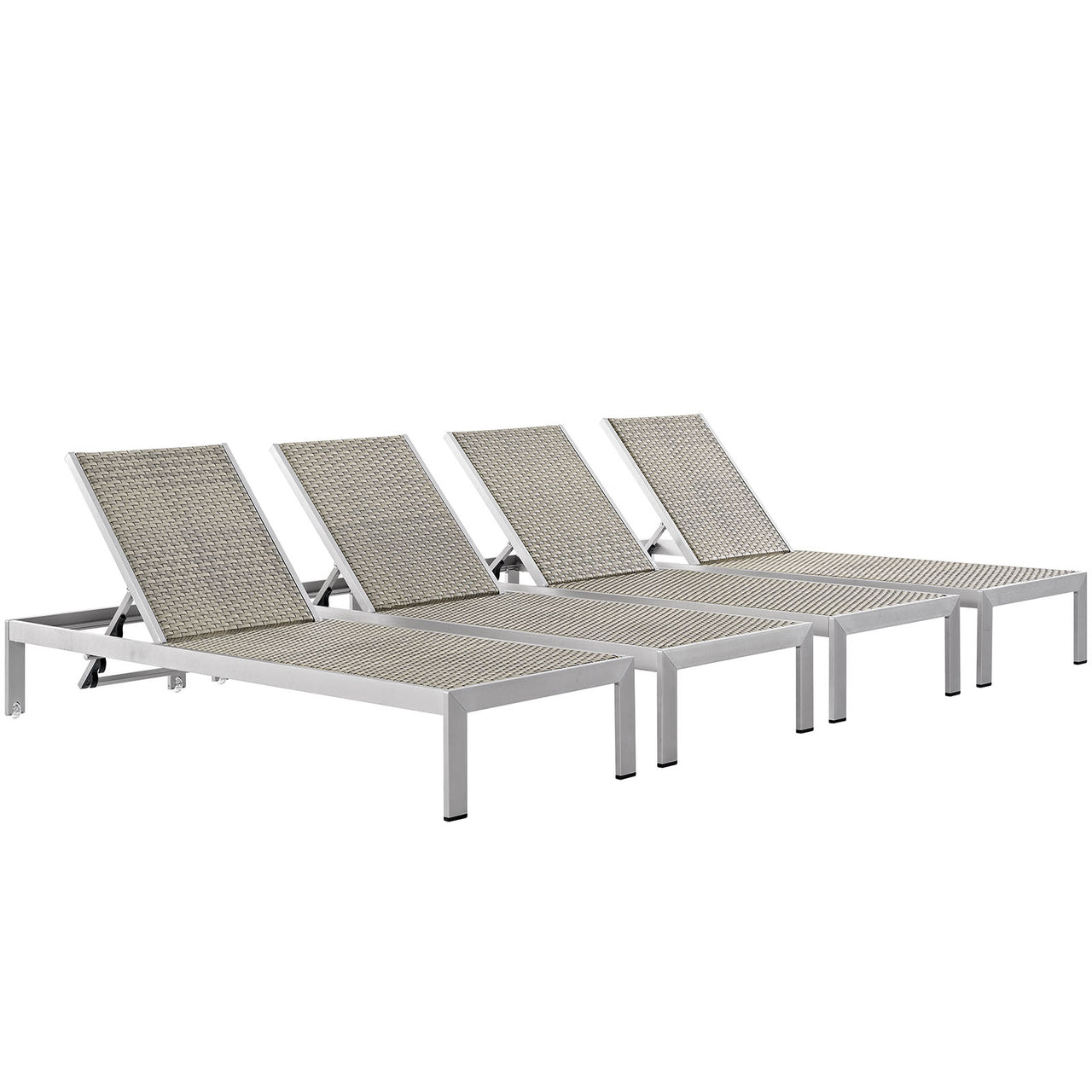 Shore Outdoor Patio Aluminum Chaise Set of 4, Silver & Gray