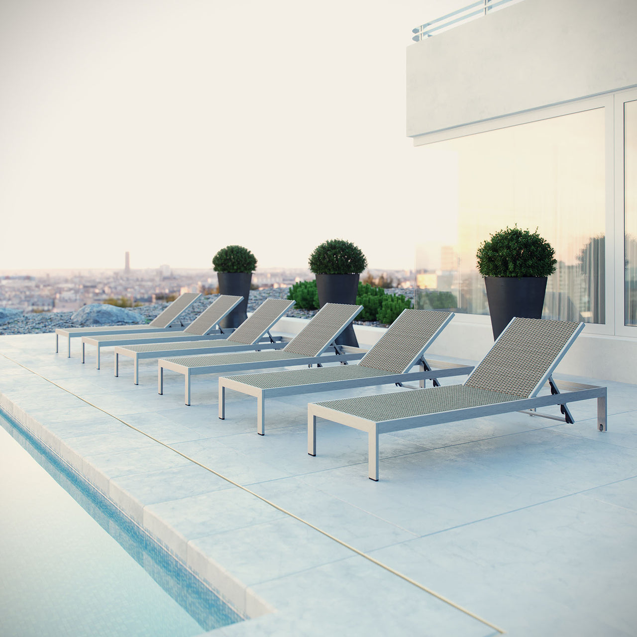 Shorea Alfresco Chaise Set of 6, Silver & Gray