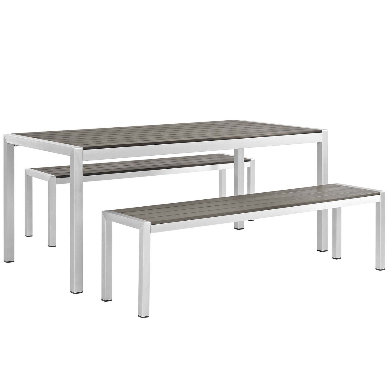 Shore 3 Piece Outdoor Patio Aluminum Dining Set, Silver & Gray