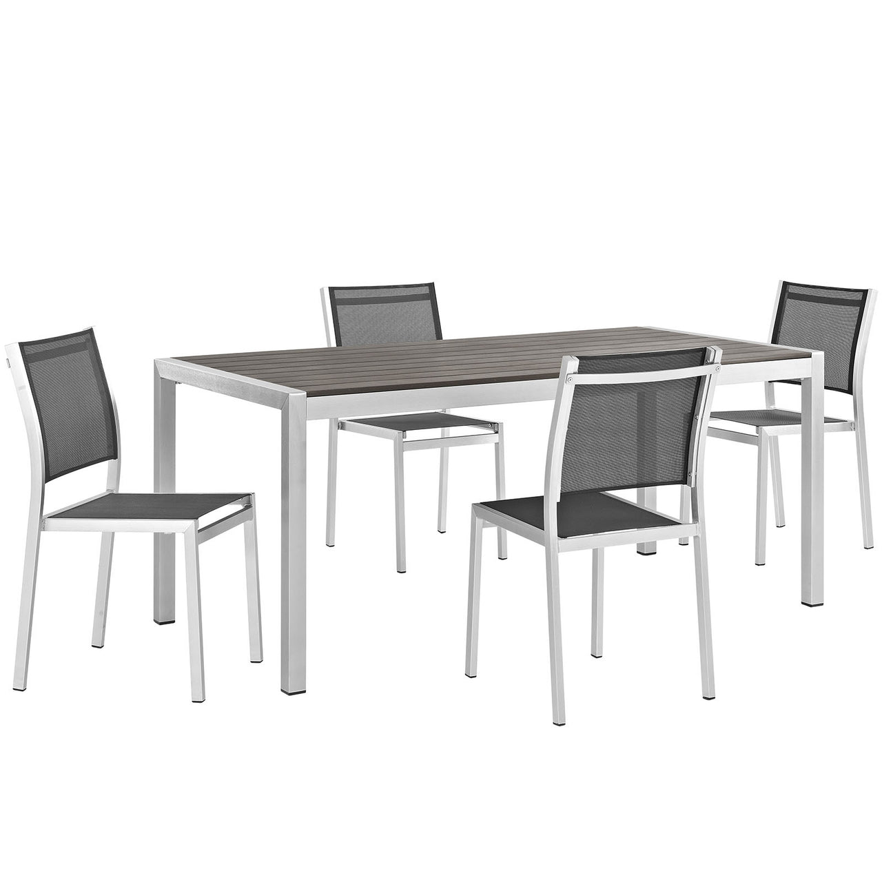 Shore 5 Piece Outdoor Patio Aluminum Dining Set, Silver & Black