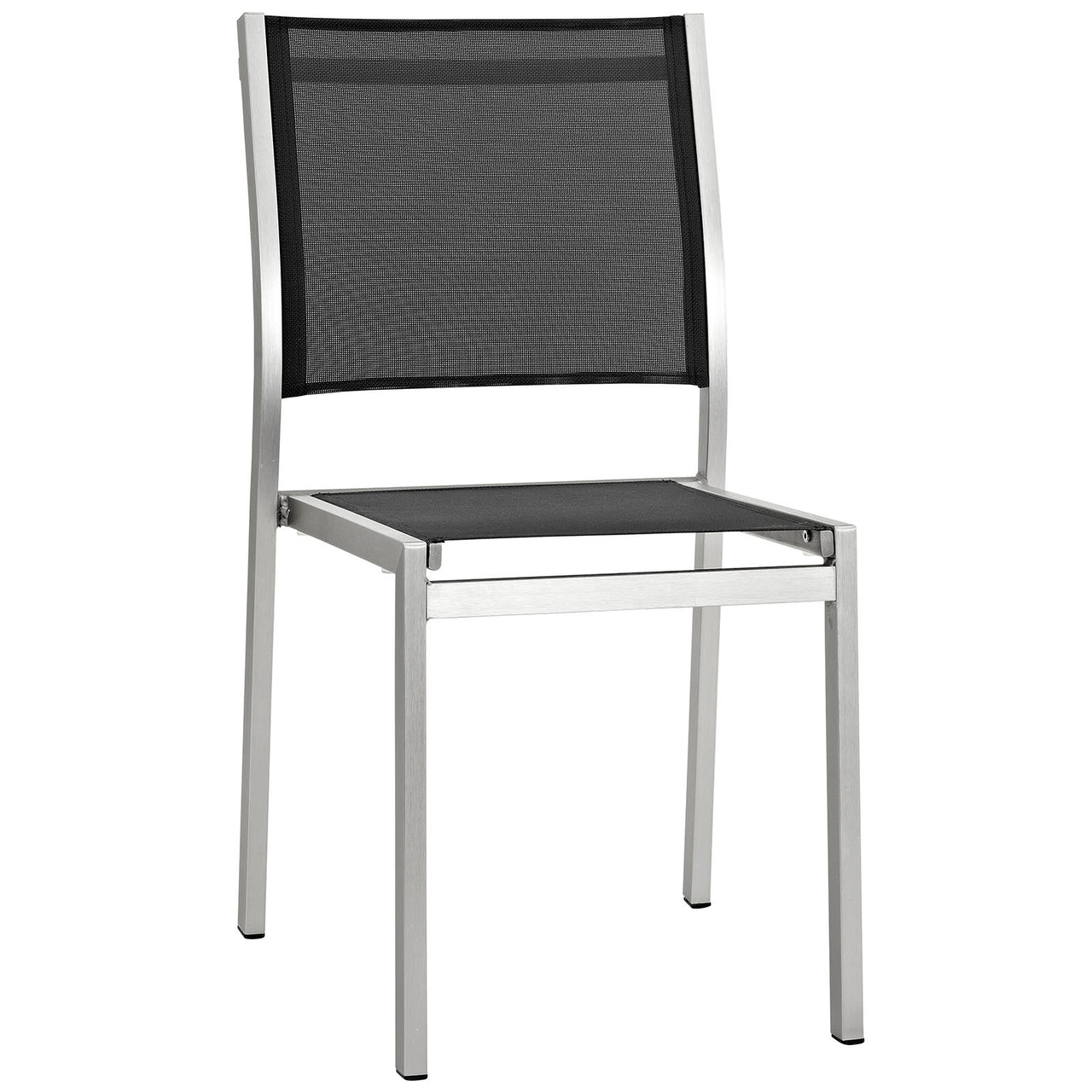 Shore 5 Piece Outdoor Patio Aluminum Dining Set, Silver & Black