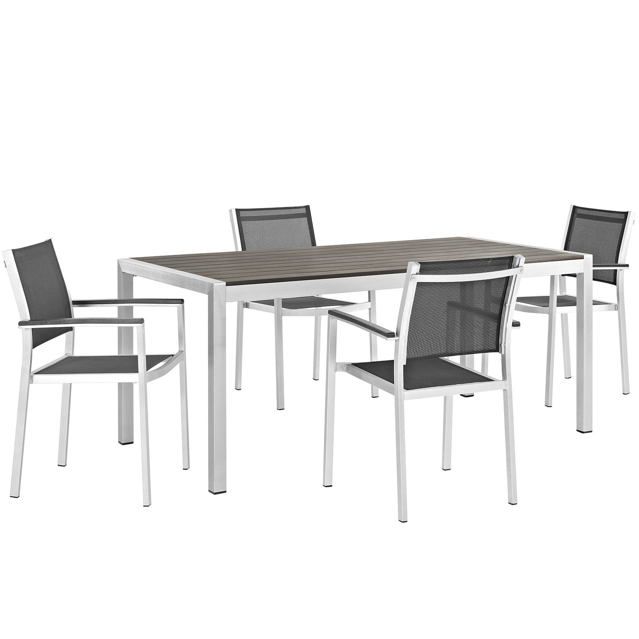 Shore 5 Piece Outdoor Patio Aluminum Dining Set, Silver & Black