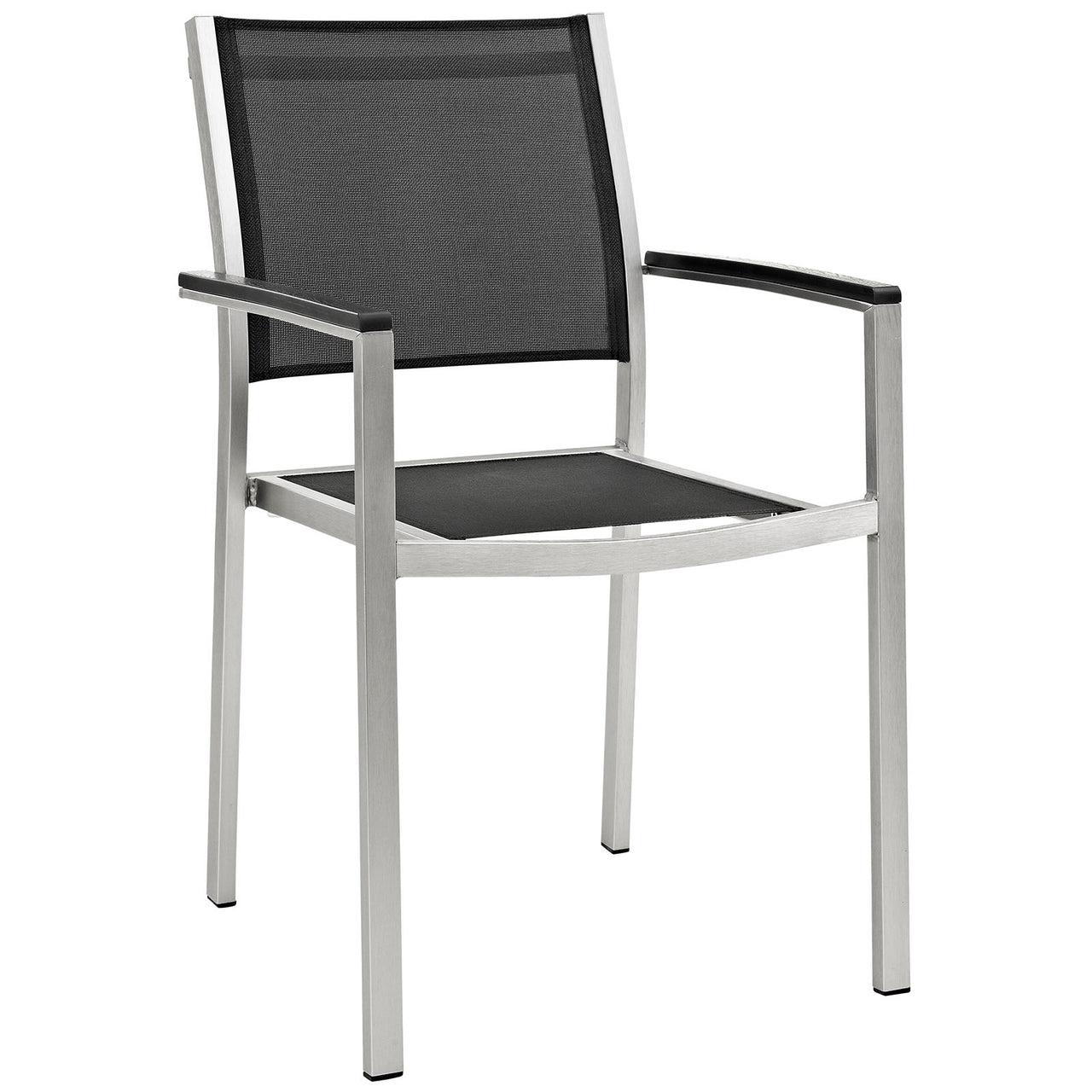 Shore 5 Piece Outdoor Patio Aluminum Dining Set, Silver & Black
