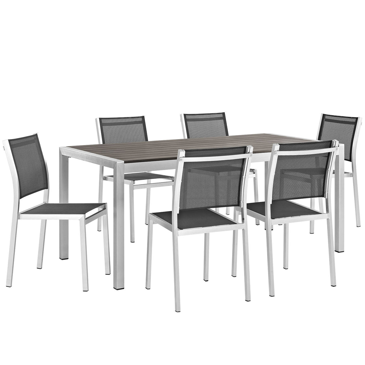 Shore 7 Piece Outdoor Patio Aluminum Dining Set, Silver & Black