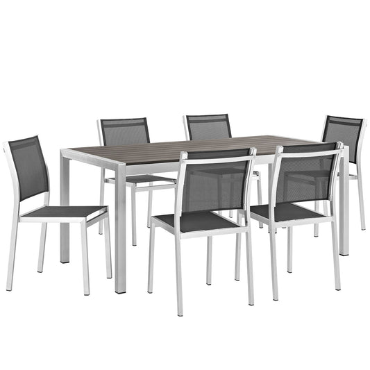 Shorea 7-Piece Alfresco Dining Set, Silver & Black