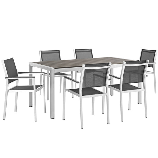 Shorea 7-Piece Alfresco Dining Set, Silver & Black