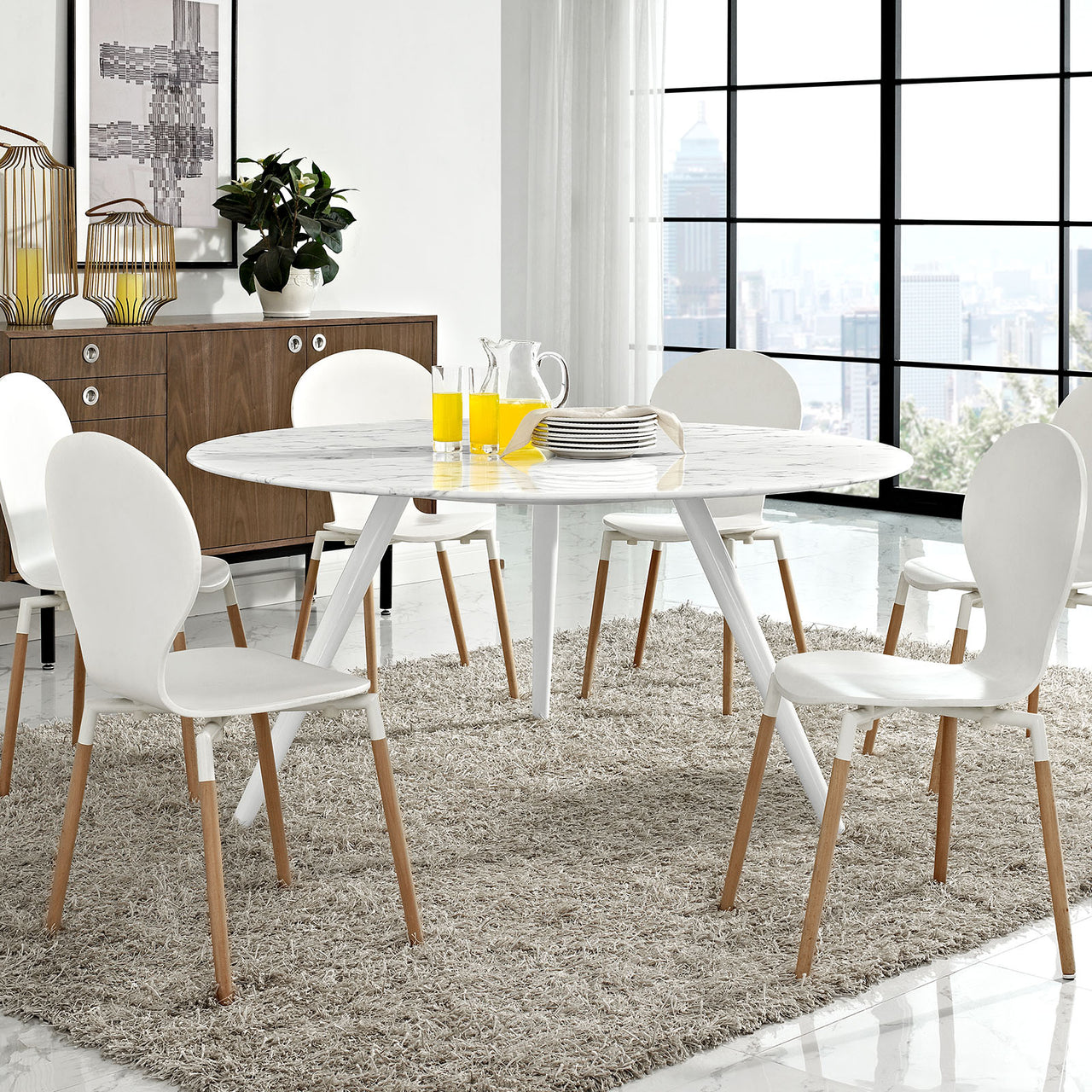 Ensemble Round Faux Marble Dining Table with Tripod Base, XXL, White