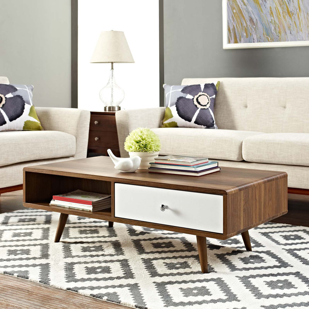 Erisen Coffee Table, Walnut & White