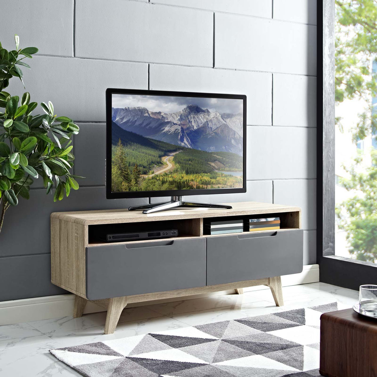 Elviera TV Stand, Natural Wood & Gray