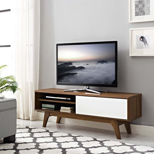 Lunel Media TV Stand, Small, Walnut & White