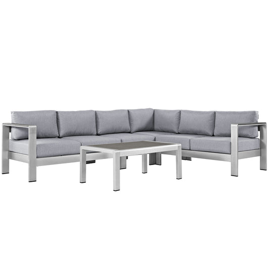 Shorea 5-Piece Alfresco Sectional Sofa Set, Silver & Gray