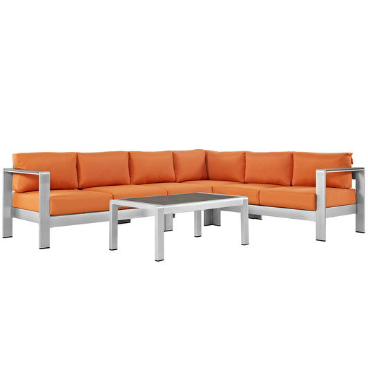 Shorea 5-Piece Alfresco Sectional Sofa Set, Silver & Orange