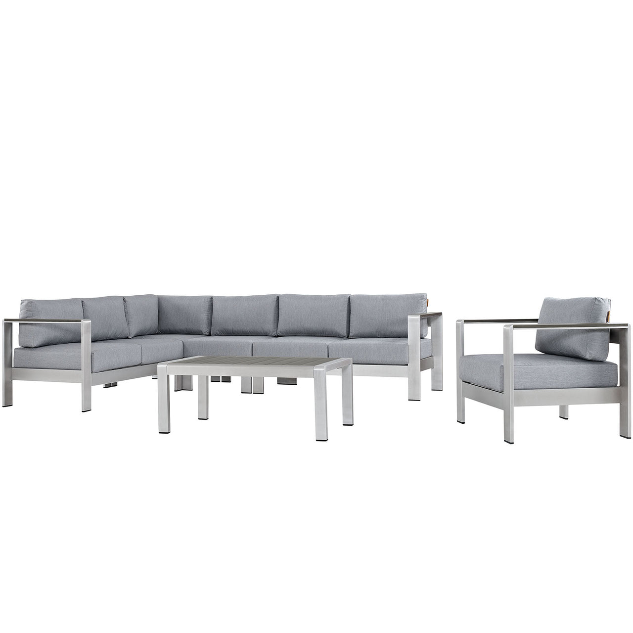 Shorea 6-Piece Alfresco Sectional Sofa Set, Silver & Gray