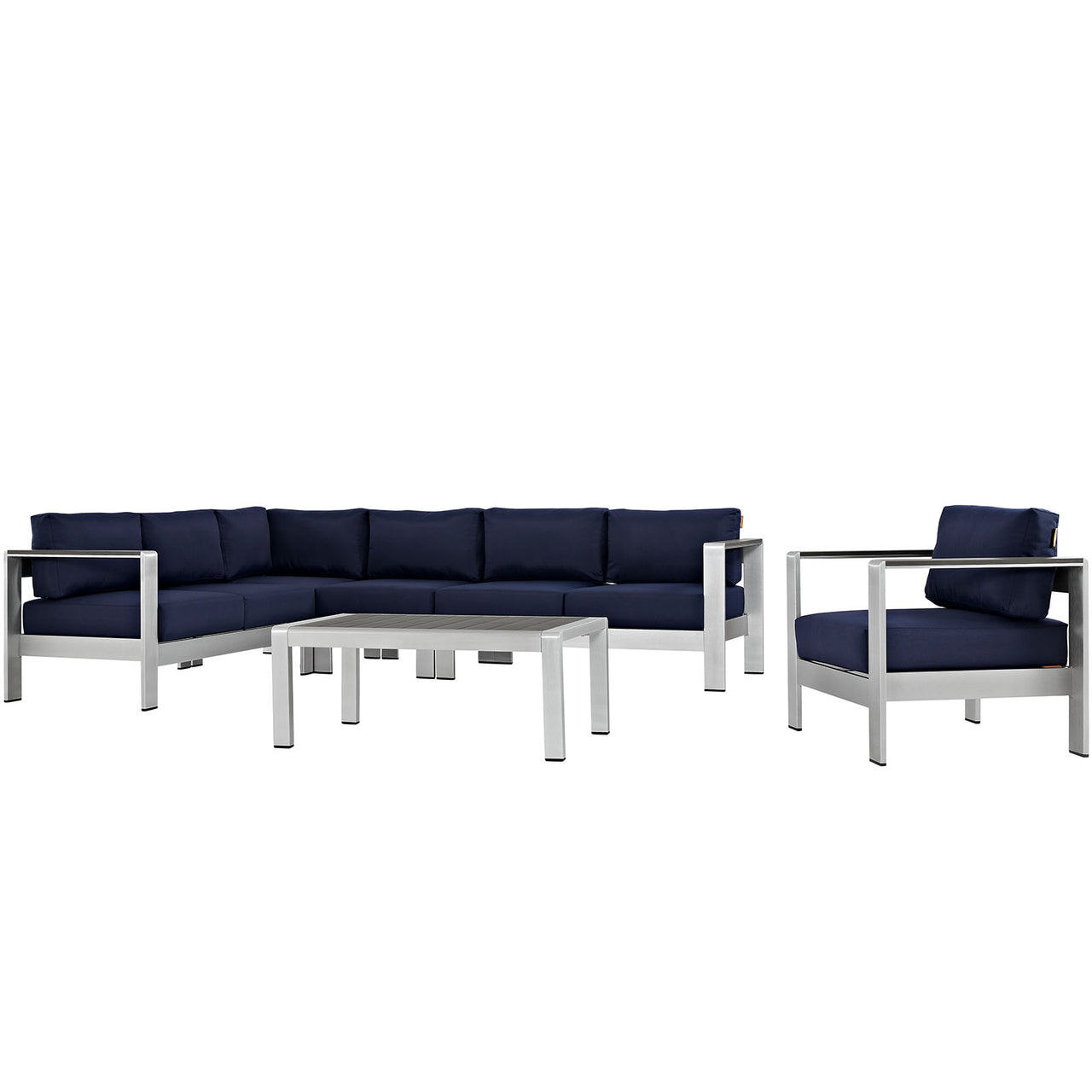 Shorea 6-Piece Alfresco Sectional Sofa Set, Silver & Navy