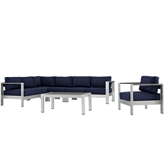 Shorea 6-Piece Alfresco Sectional Sofa Set, Silver & Navy