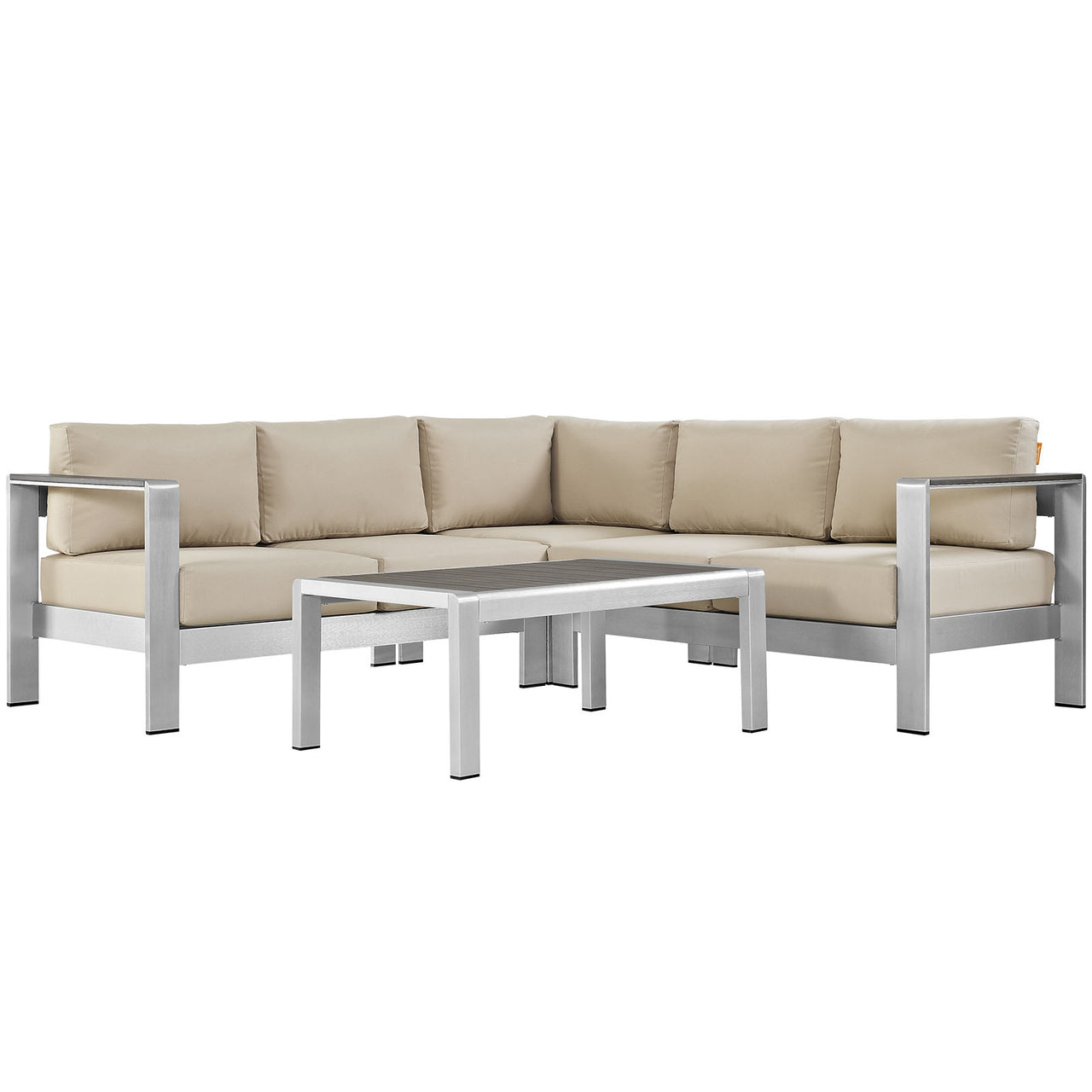 Shorea 4-Piece Alfresco Sectional Sofa Set, Silver & Beige