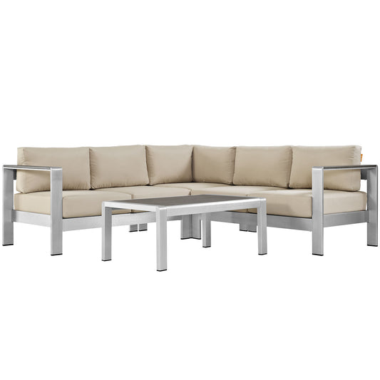 Shorea 4-Piece Alfresco Sectional Sofa Set, Silver & Beige