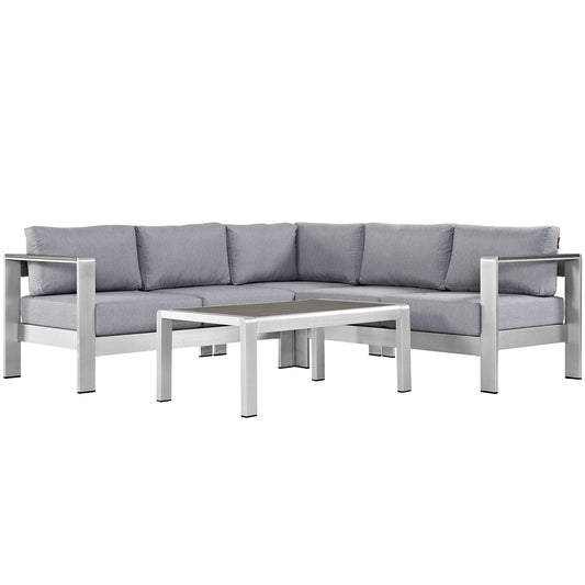Shorea 4-Piece Alfresco Sectional Sofa Set, Silver & Gray