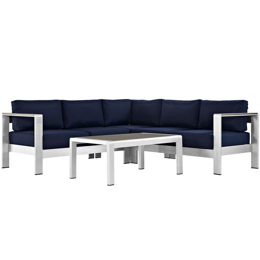 Shorea 4-Piece Alfresco Sectional Sofa Set, Silver & Navy