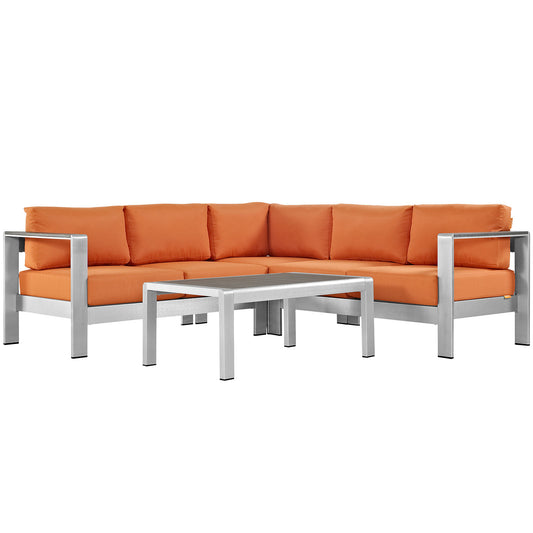 Shorea 4-Piece Alfresco Sectional Sofa Set, Silver & Orange