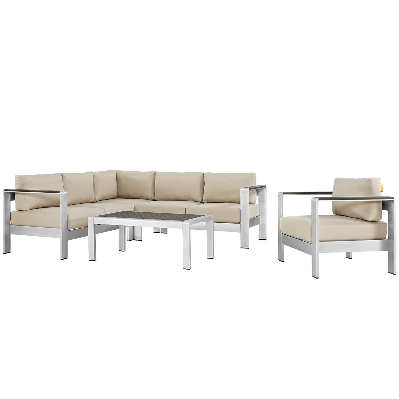 Shorea 5-Piece Alfresco Sectional Sofa Set, Silver & Beige