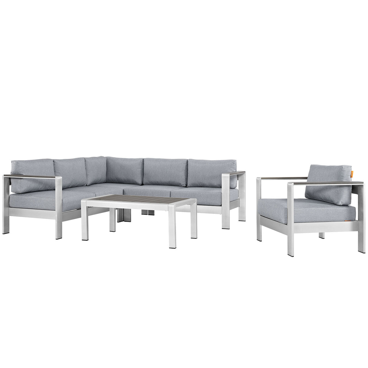 Shorea 5-Piece Alfresco Sectional Sofa Set, Silver & Gray