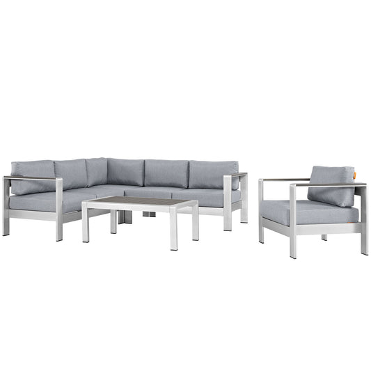 Shorea 5-Piece Alfresco Sectional Sofa Set, Silver & Gray